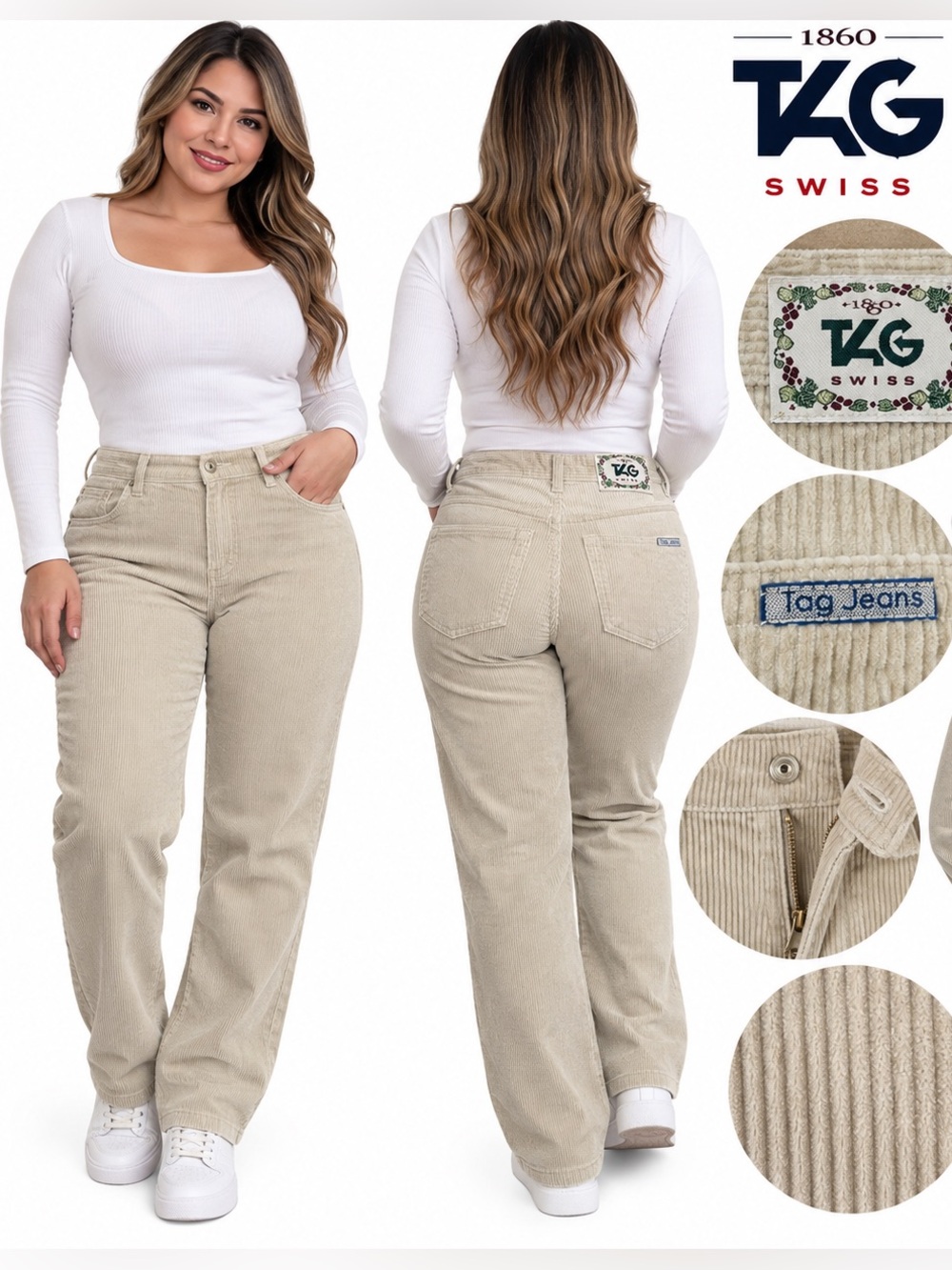Women’s Beige Corduroy Wide-Leg Jeans